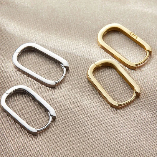 925 Sterling Silver O-Shape Square Hoop Earrings