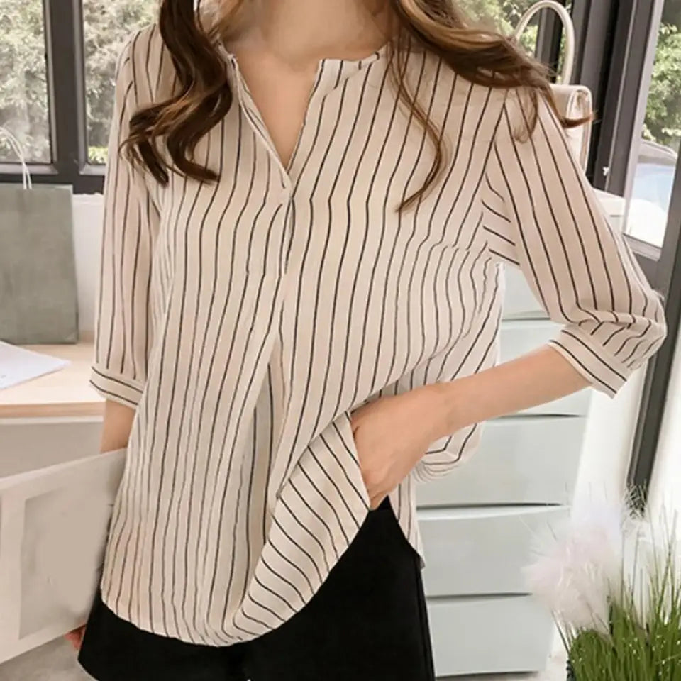 Casual Stripe 3/4 Sleeve Blouse