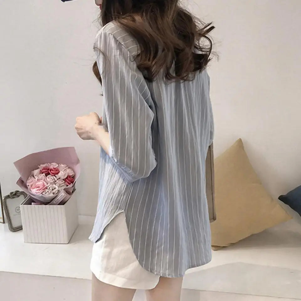 Casual Stripe 3/4 Sleeve Blouse