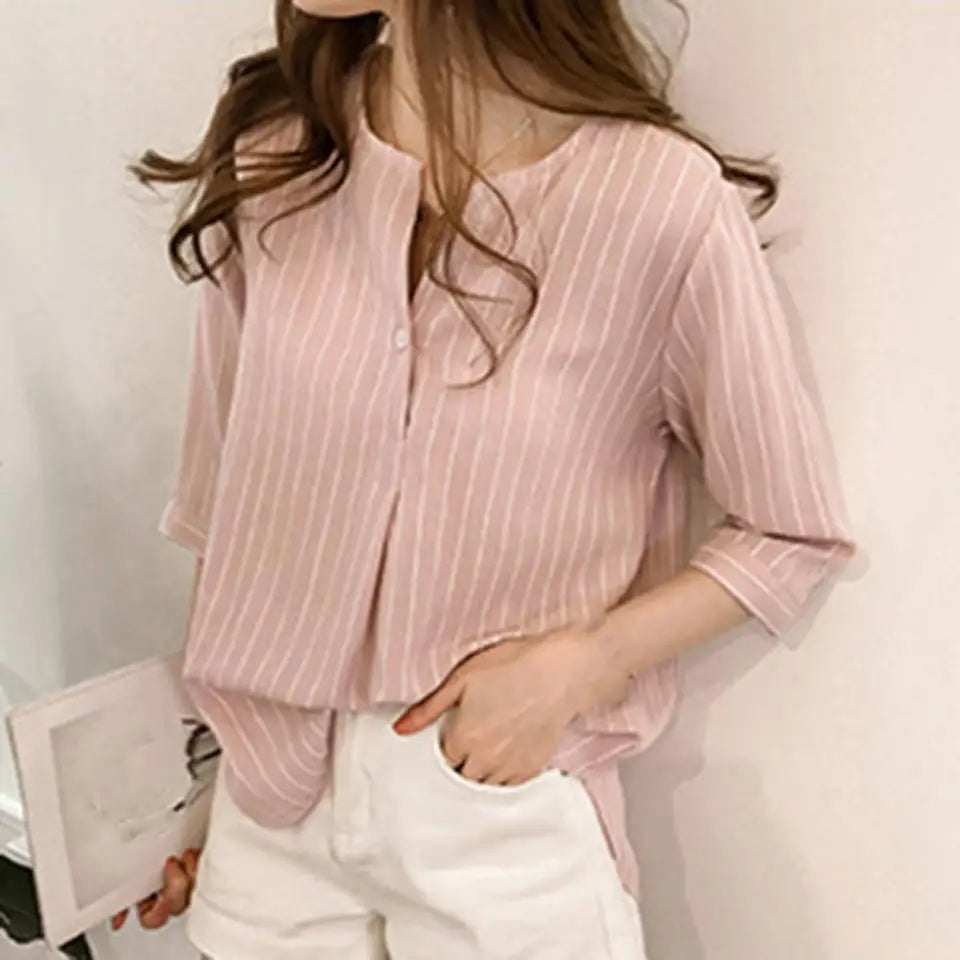 Casual Stripe 3/4 Sleeve Blouse