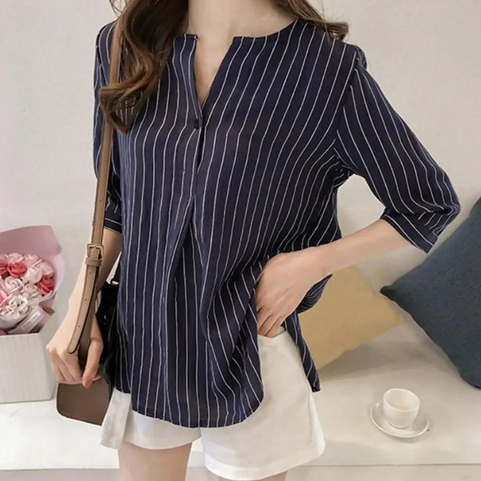 Casual Stripe 3/4 Sleeve Blouse