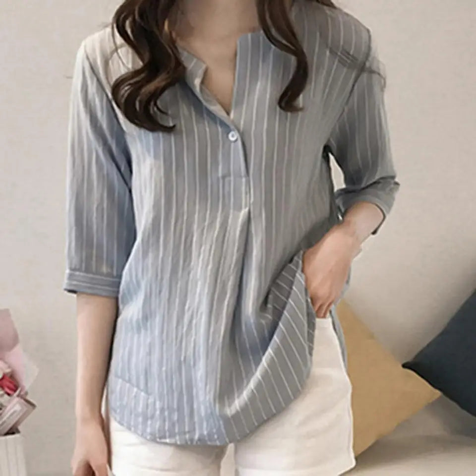 Casual Stripe 3/4 Sleeve Blouse