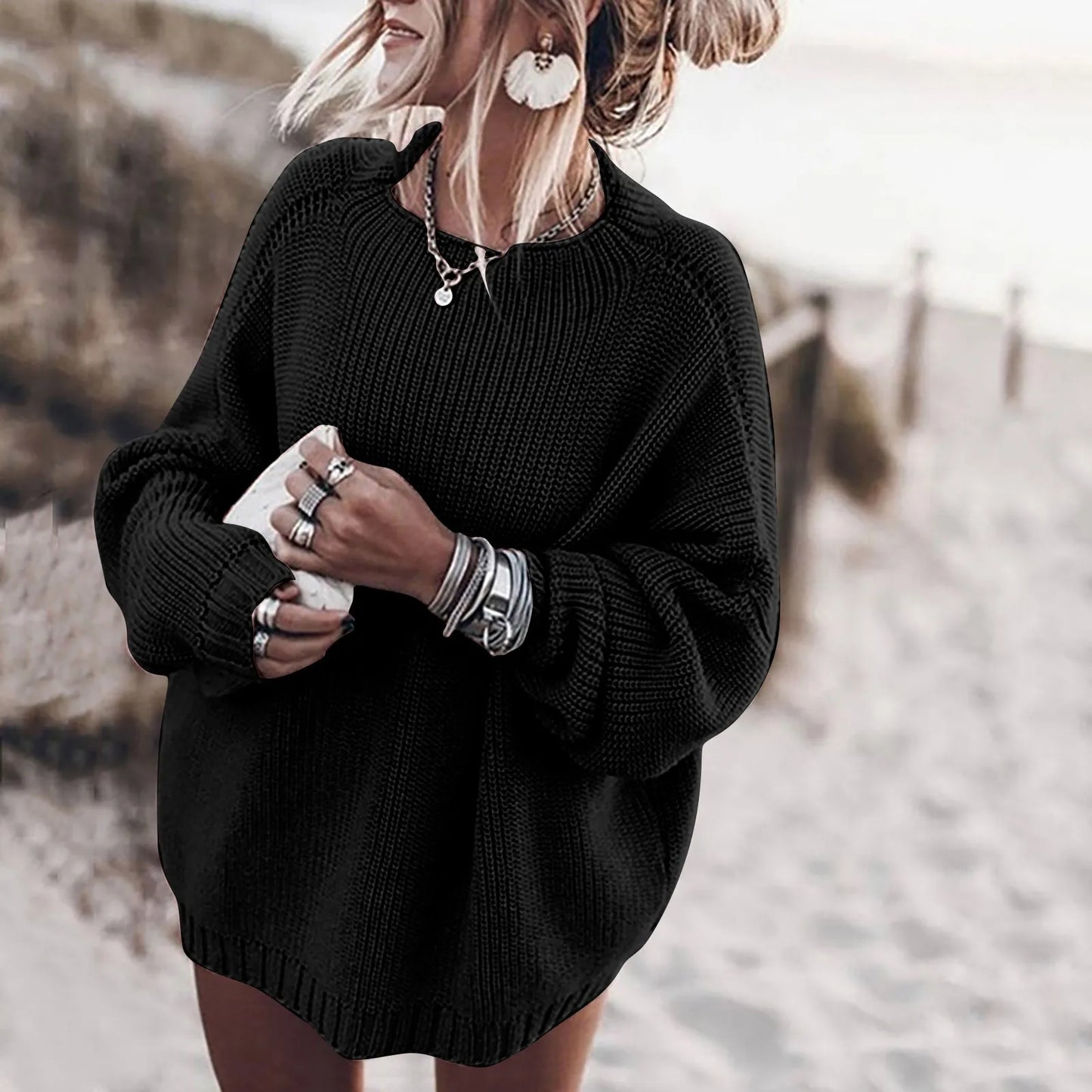 Oversized Solid Color Knit Sweater