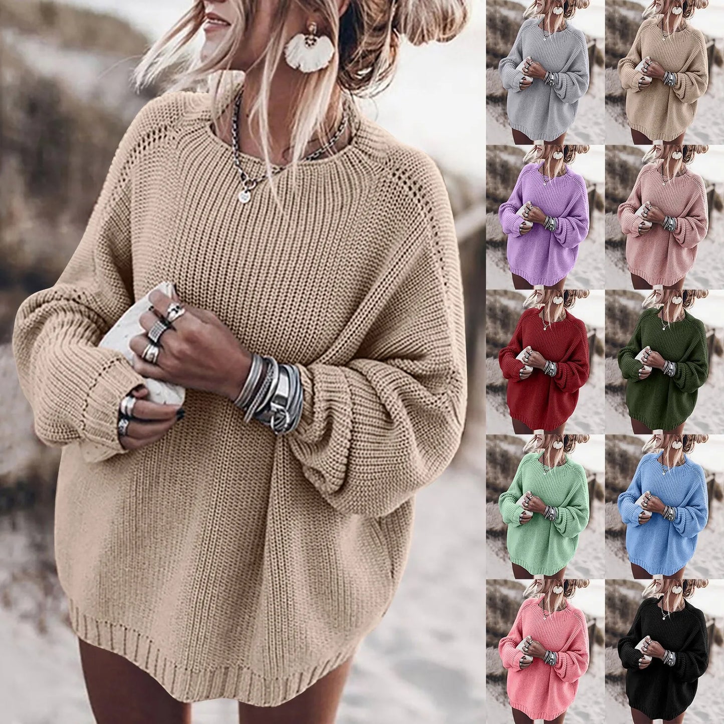 Oversized Solid Color Knit Sweater